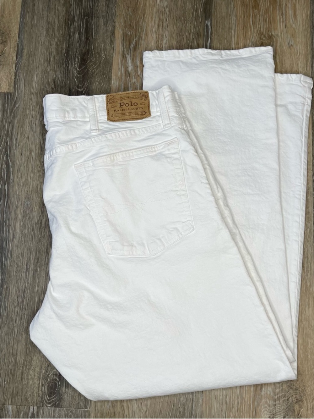 Ralph Lauren White Denim Jeans with Leather Waist Patch sz 40x32 Classic fit